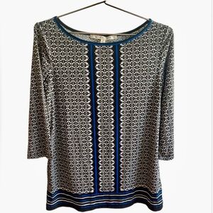 Max Studio Top | 3/4 Sleeve Length | Blue, Black & White | Women Size Small NWOT